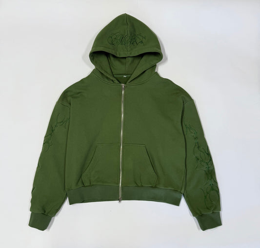 Green Embroidered Hoodie .