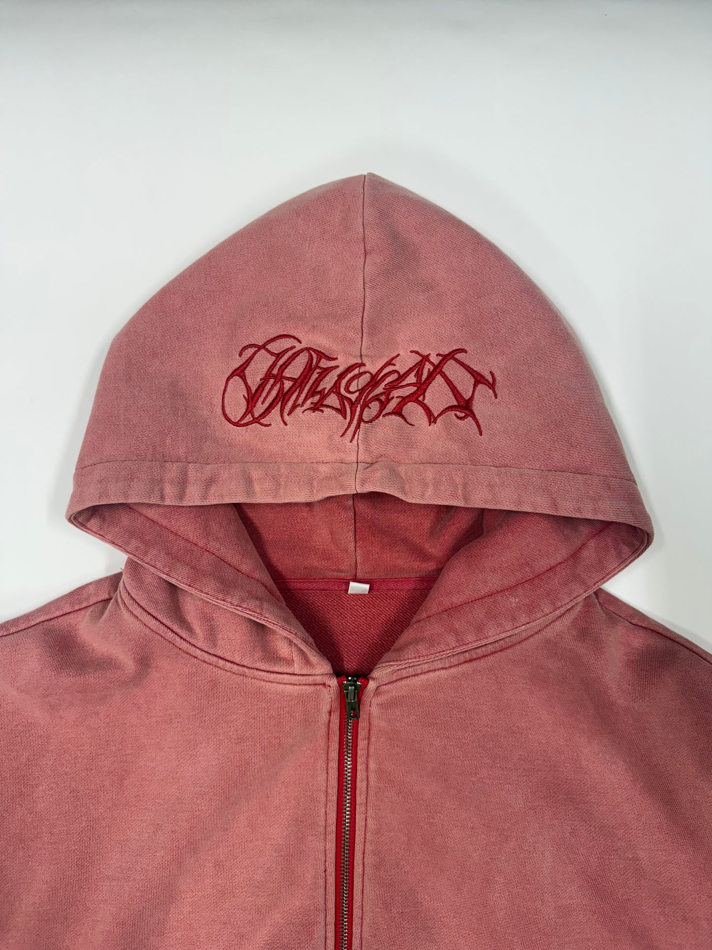 Pink Red Embroidered Hoodie .