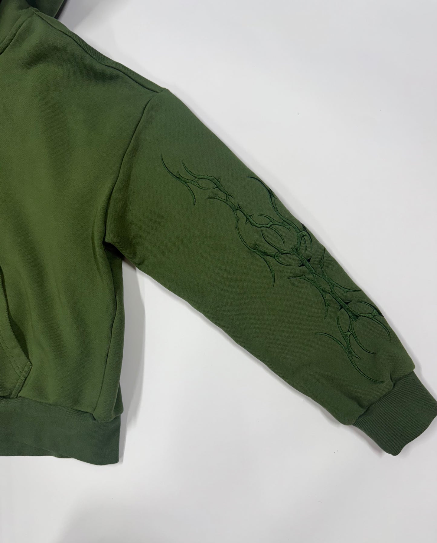 Green Embroidered Hoodie .