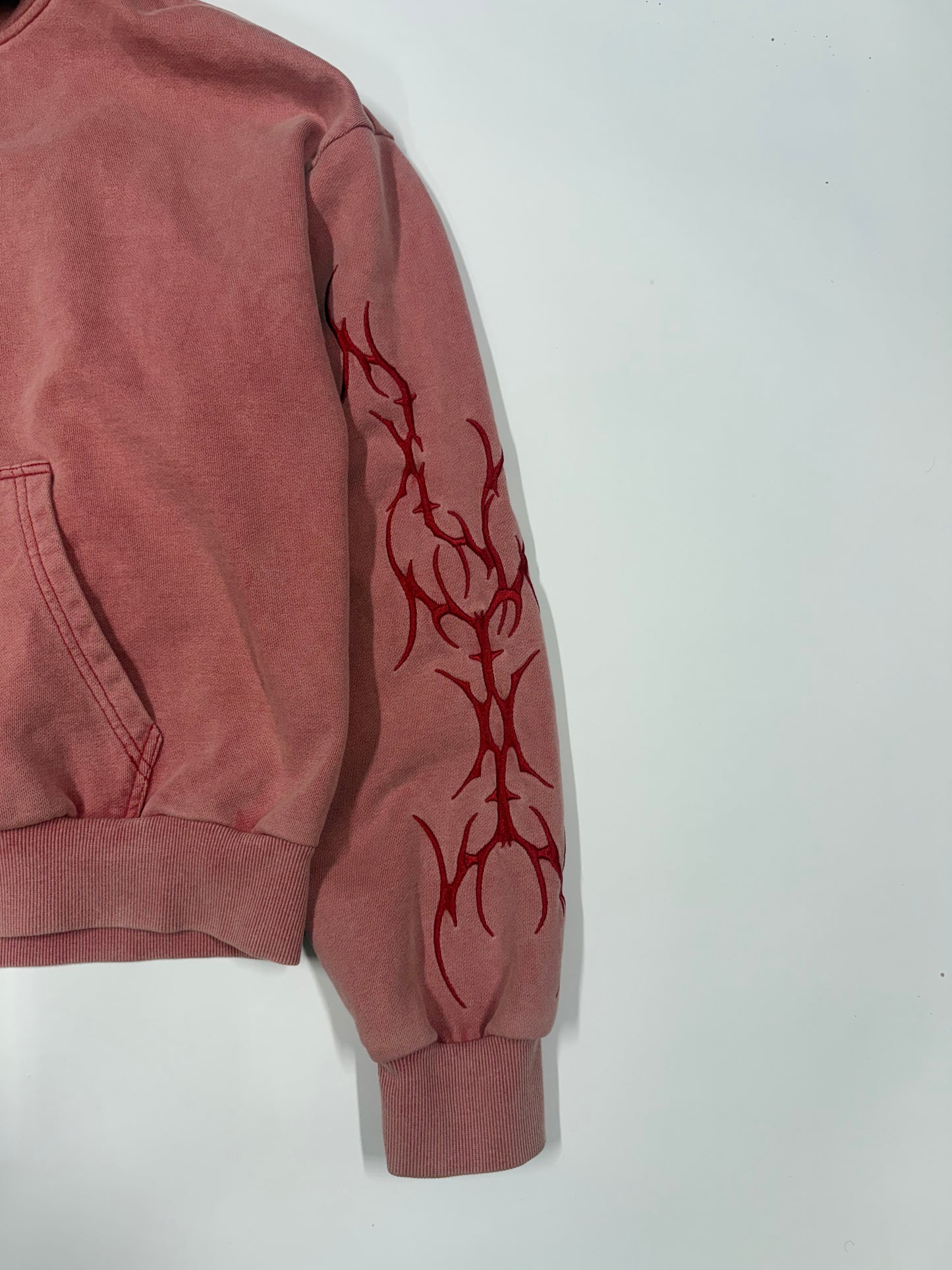 Pink Red Embroidered Hoodie .