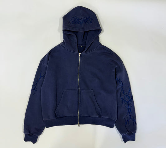 Blue Embroidered Hoodie .